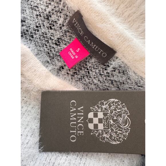 NEW VINCE CAMUTO - White Black Jacquard Eyelash Knit Pullover Sweater Size S - Picture 5 of 6